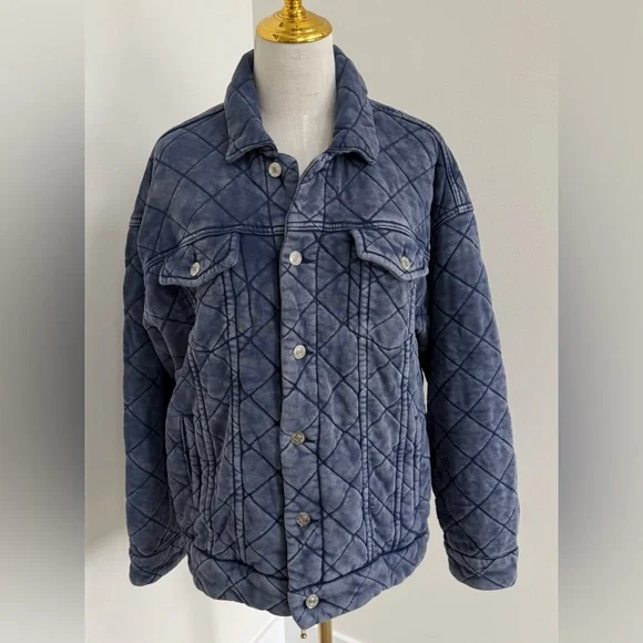 NWT Forever 21 Premium Label Quilted Blue Coat Size M - Picture 1 of 5